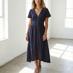 Sessùn washed black Galaya button front short sleeve maxi dress - Medium